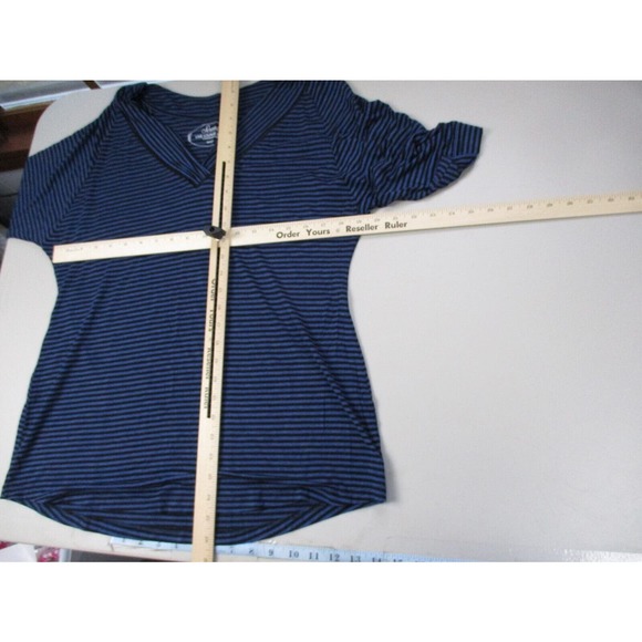 Soma Top Womens Medium Striped Knit Blue Black V-Neck Short Sleeve Casual Comfy - Picture 7 of 10